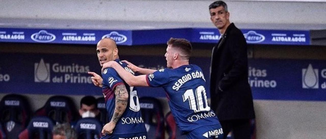 Sandro Ramírez, con la camiseta del Huesca –club al que pertenece–, celebra uno de los goles que anotó en la entidad oscense en 2020. | | INSTAGRAM