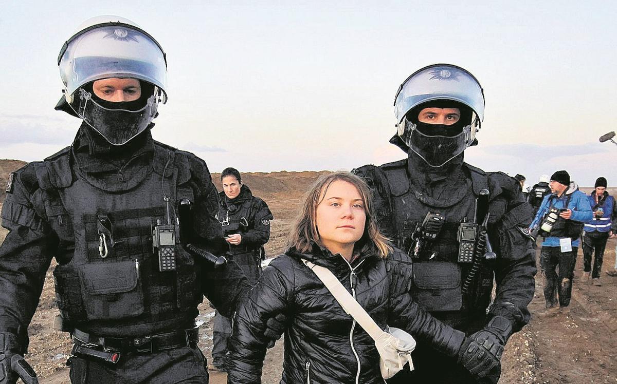 Greta Thunberg, detenida durante una protesta en Alemania.