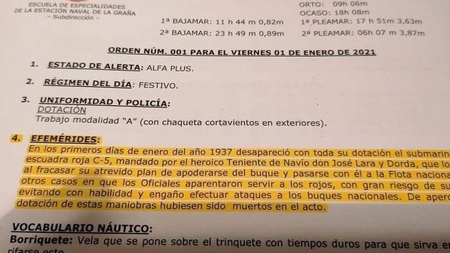 El centro militar cita en sus efemérides el hundimiento de un submarino de la &quot;escuadra roja C-5&quot;. EP