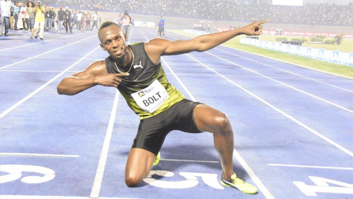 Bolt, celebrando una de sus victorias