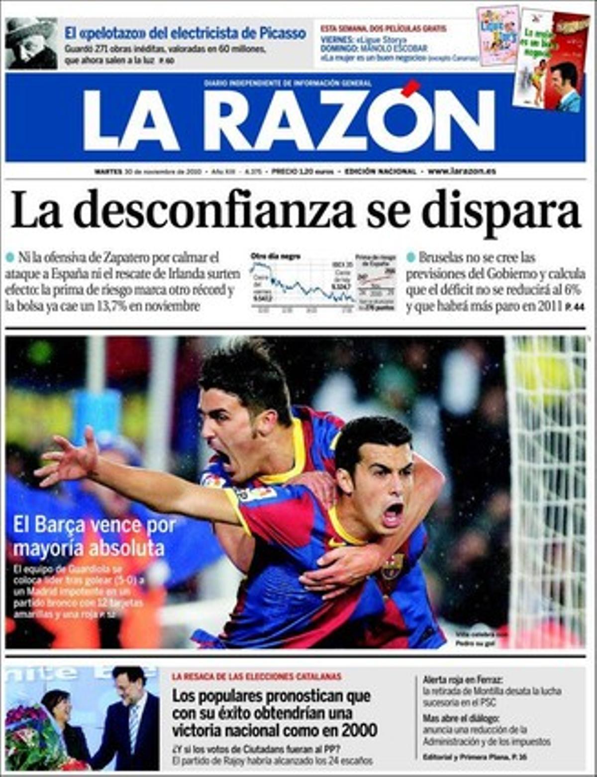 ’La Razón’ destaca també que Rajoy urgeix el PP a cultivar el transvasament socialista, que el Marroc veta els periodistes espanyols fins i tot en els seus viatges de vacances, i que la junta d’Iberia aprova la fusió amb British i tanca 83 anys d’història.