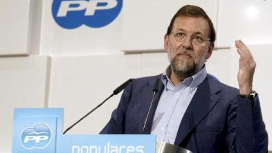 El presidente del PP, Mariano Rajoy, durante su intervención en un acto organizado por el Partido Popular en Elche.