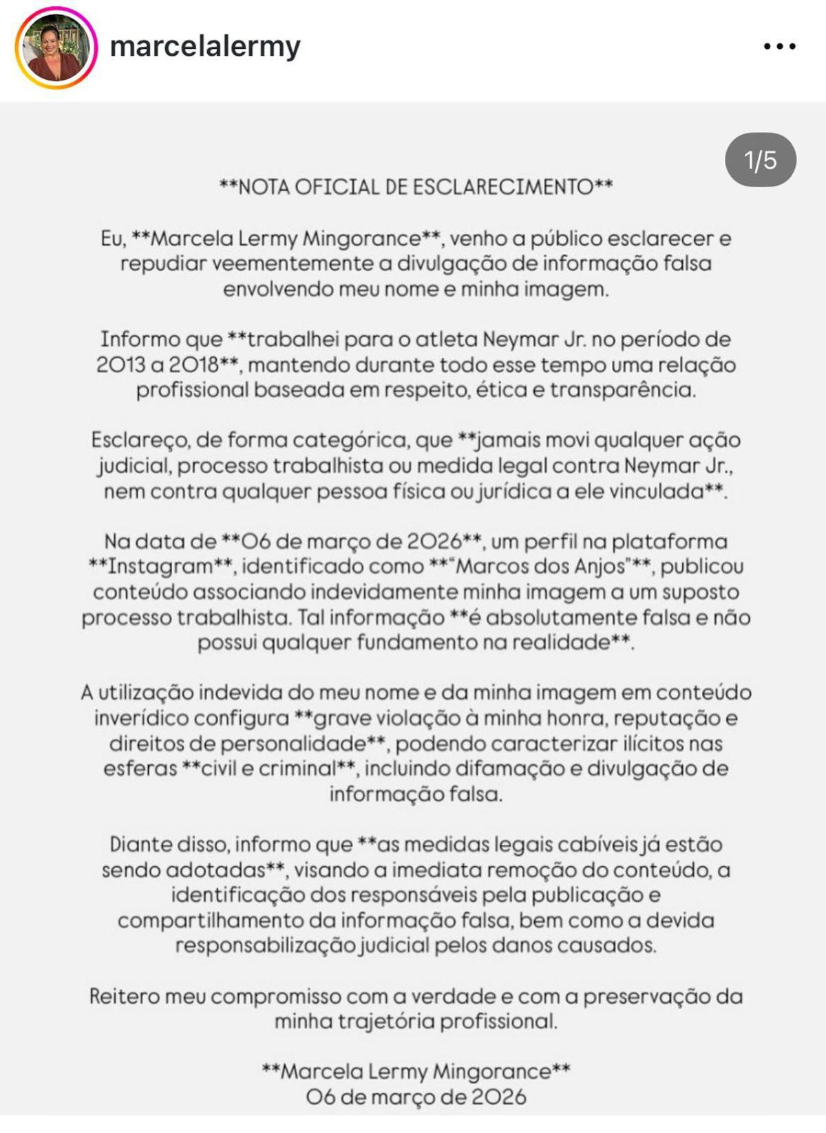 Comunicado oficial Marcela Lermy