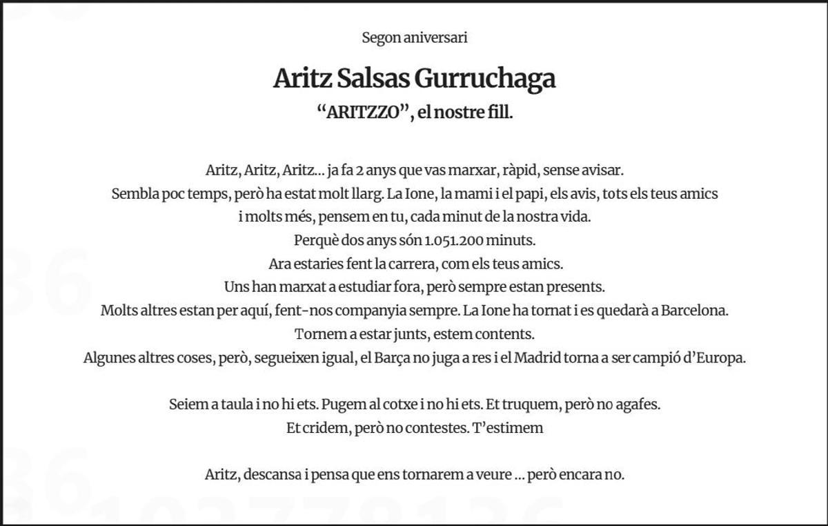 Esquela del segundo aniversario