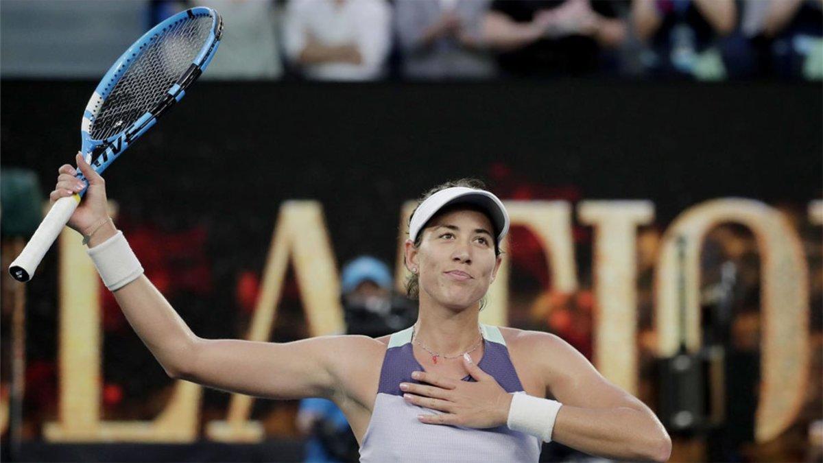 Muguruza agradeciendo el apoyo del público en Melbourne