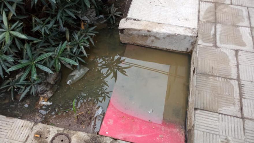 De nuevo aguas negras en el jardín exterior de un bloque.