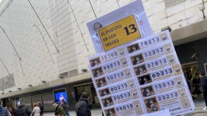 Décimos de Lotería de Navidad de la administración de Doña Manolita, en Madrid.
