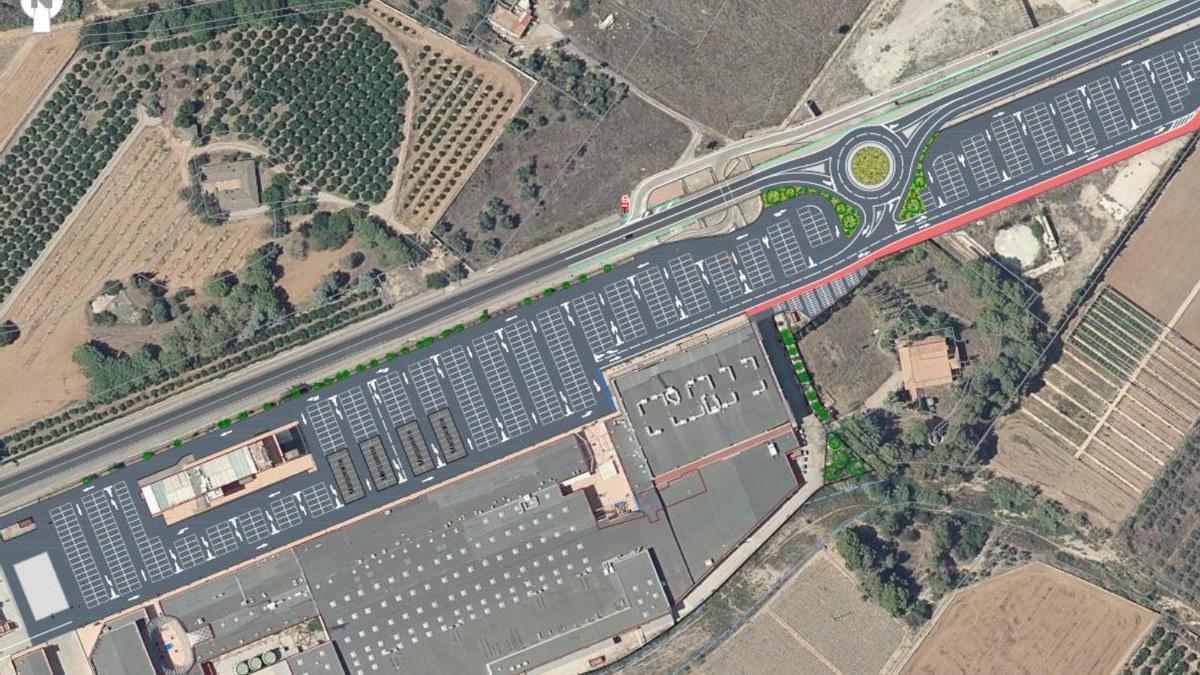 Recreación en vista aérea de cómo quedarán mejorados los accesos al nuevo centro comercial de Benicarló.