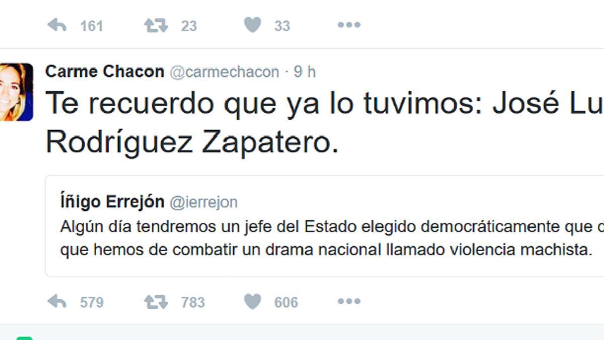 El tuit de Chacón en respuesta a Errejón.