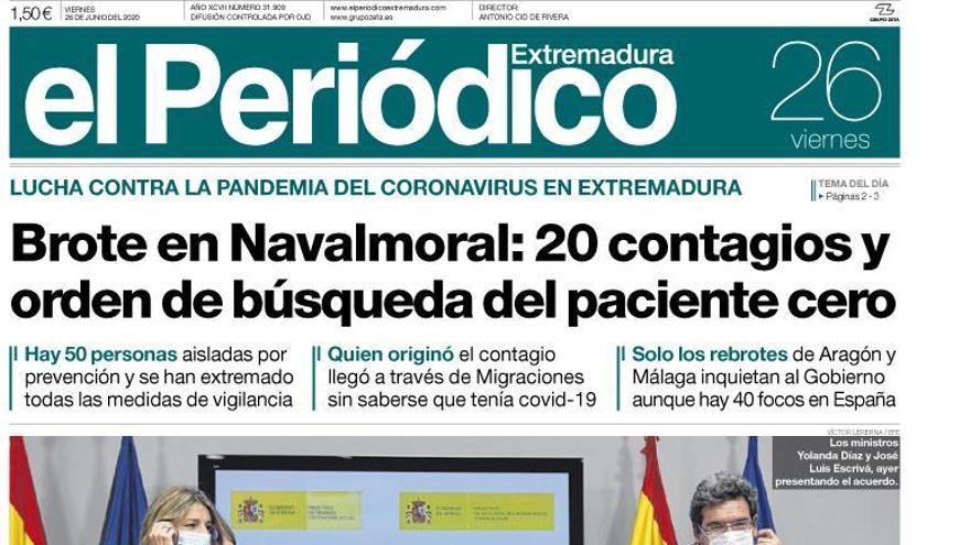 Esta es la portada de EL PERIÓDICO EXTREMADURA correspondiente al día 26 de junio del 2020