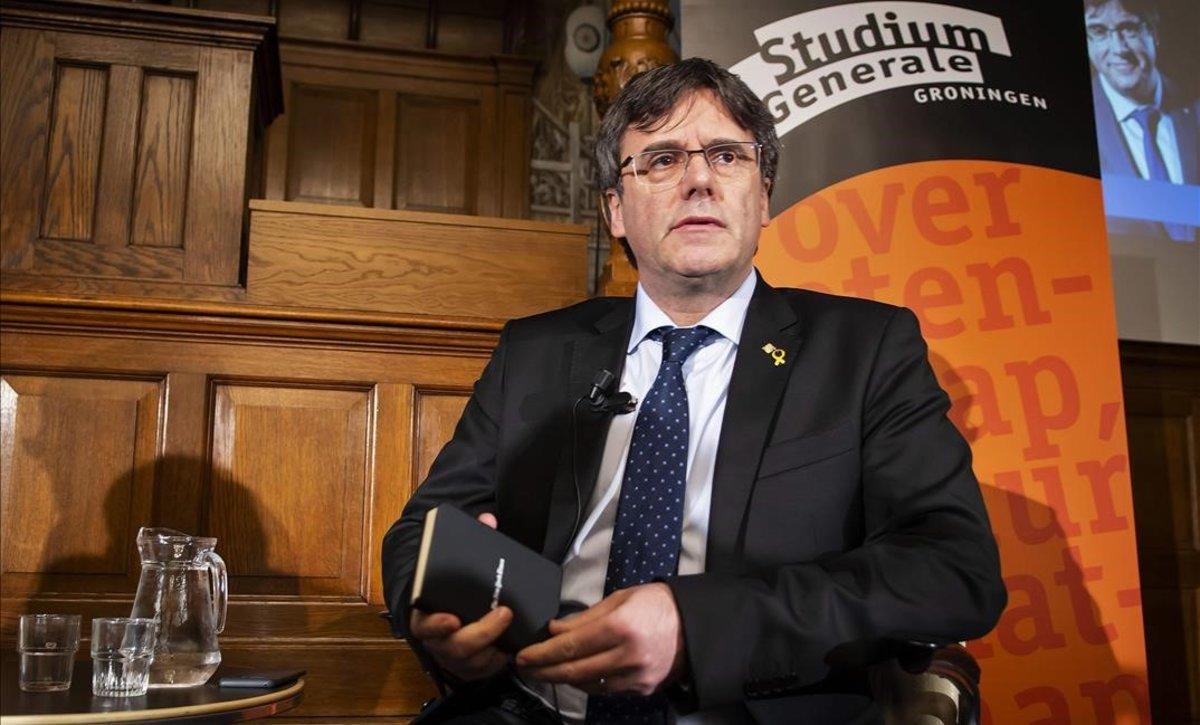 Puigdemont, en un coloquio de la Universidad de Groninga, el pasado febrero.