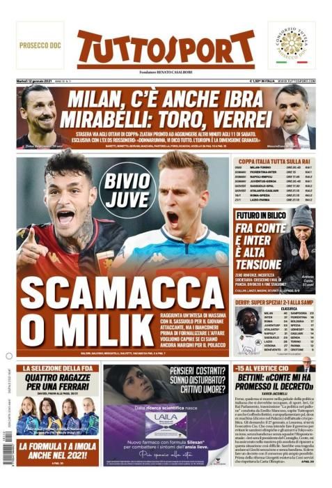 Portada TUTTOSPORT martes 12 enero 2021