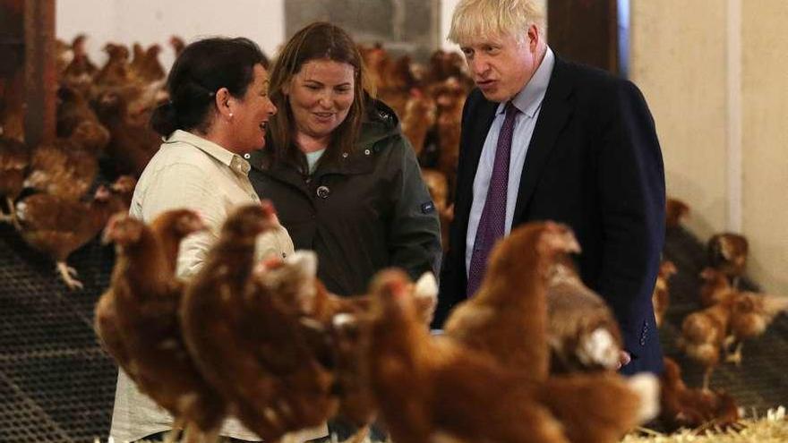 Boris Johnson, en su visita a Shervington Farm, Newport. // Reuters