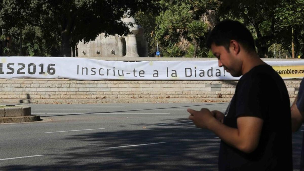 Pancarta de la manifestación de la ANC en la plaza de Tetuan de Barcelona.