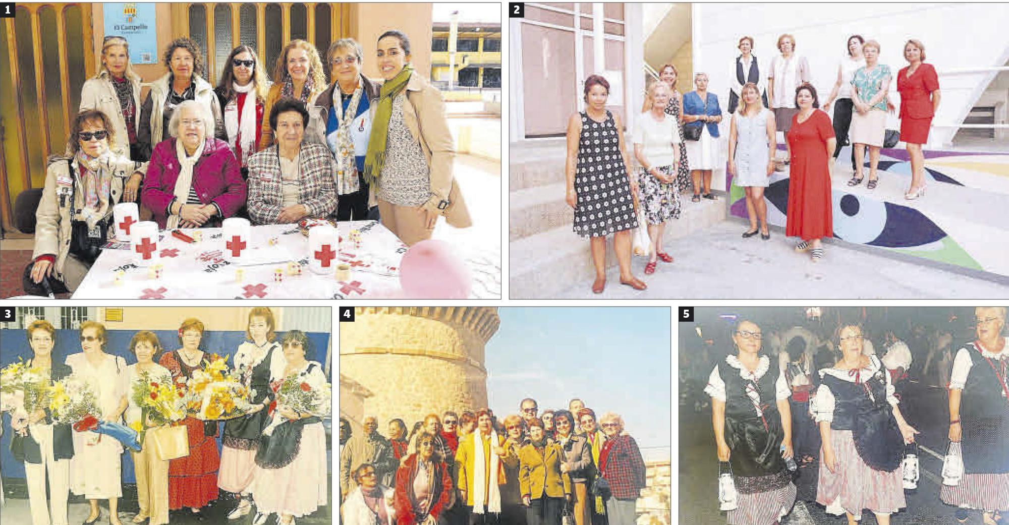 1-La asociación apoyando a la Cruz Roja el Día de la Banderita. 2- Acto en la Casa de Cultura de El Campello en el año 1999. Fotos de Teresa Maestre. 3 - Participando en la Ofrenda de Flores de las fiestas de El Campello. 4 - Jornada en la Torre de la Illeta. 5 - Participando en un desfile en las fiestas de El Campello. Información