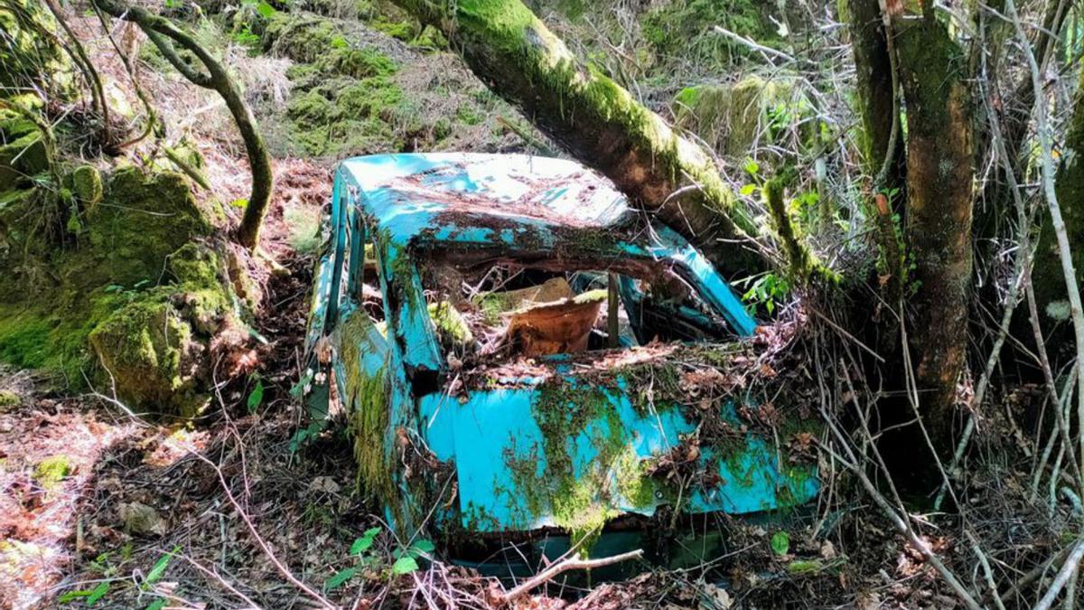 Uno de los coches abandonados en la zona Red Natura.  | // FDV