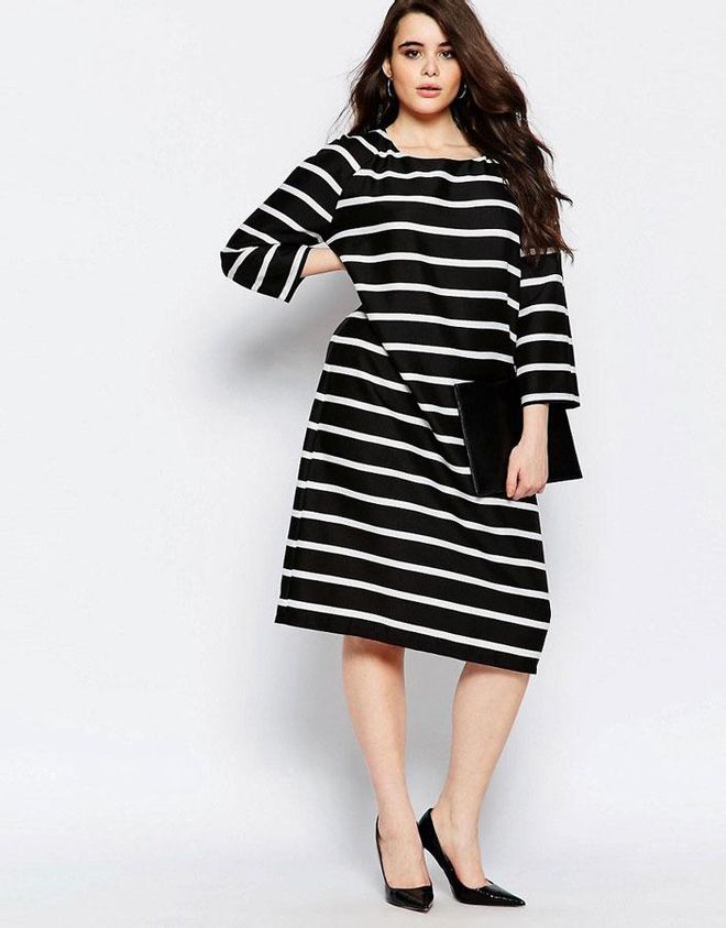 Vestido midi a rayas, Asos Curve