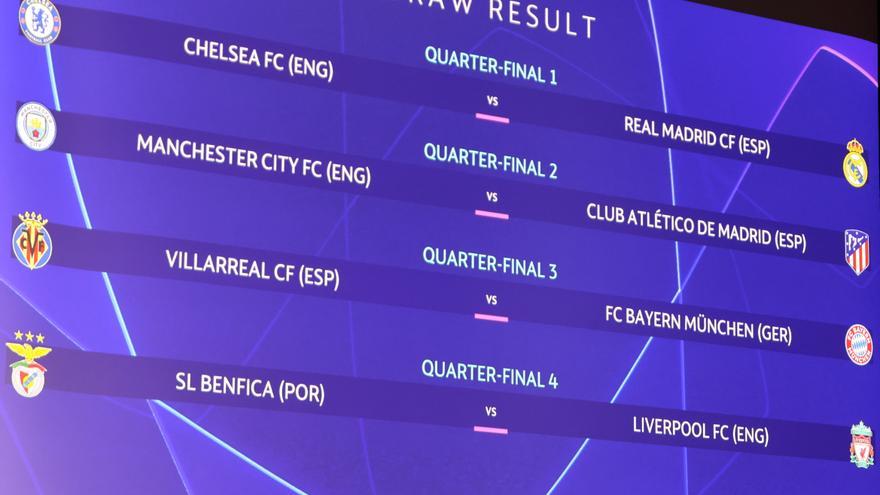 Chelsea-Real Madrid, Manchester City-Atlético y Villarreal-Bayern de Múnich en cuartos de la Champions