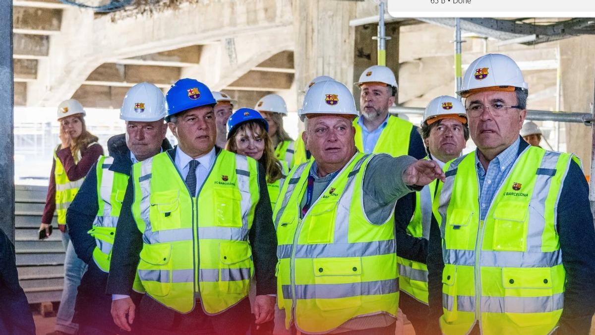 Joan Laporta, el presidente del Barça, en la visita de obras que ha hecho al nuevo Camp Nou.