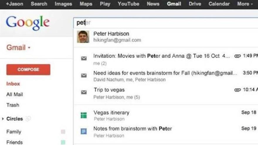 Google inserta Gmail y Google Drive en su buscador