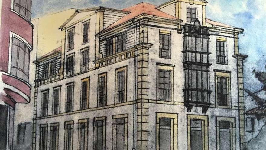 Dibujo del proyecto de reforma del antiguo hotel Comercio.
