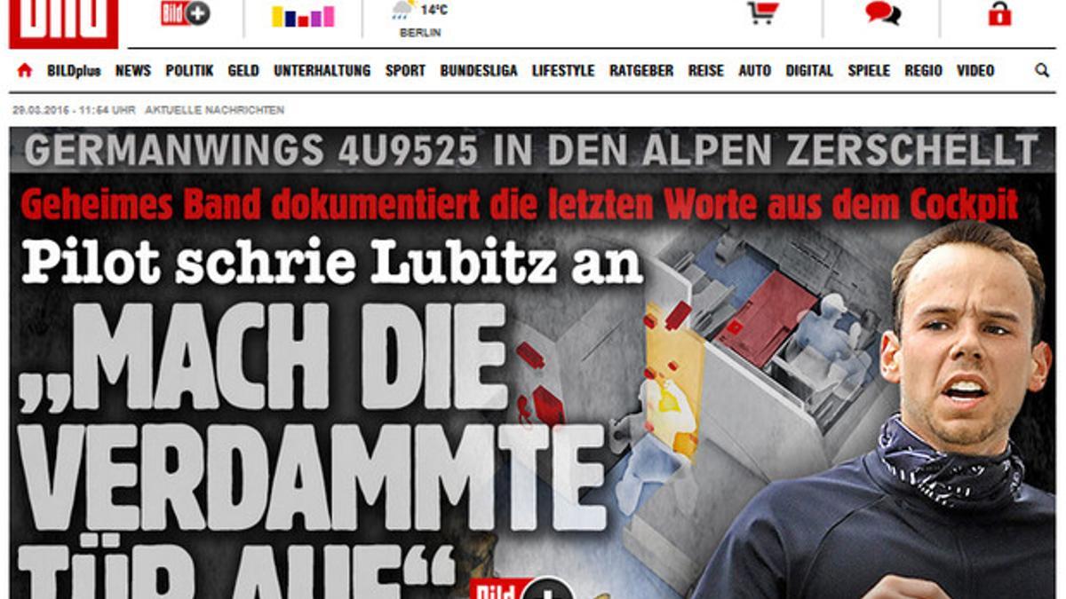 Portada de la web del diario 'Bild' con nueva información de las cajas negras