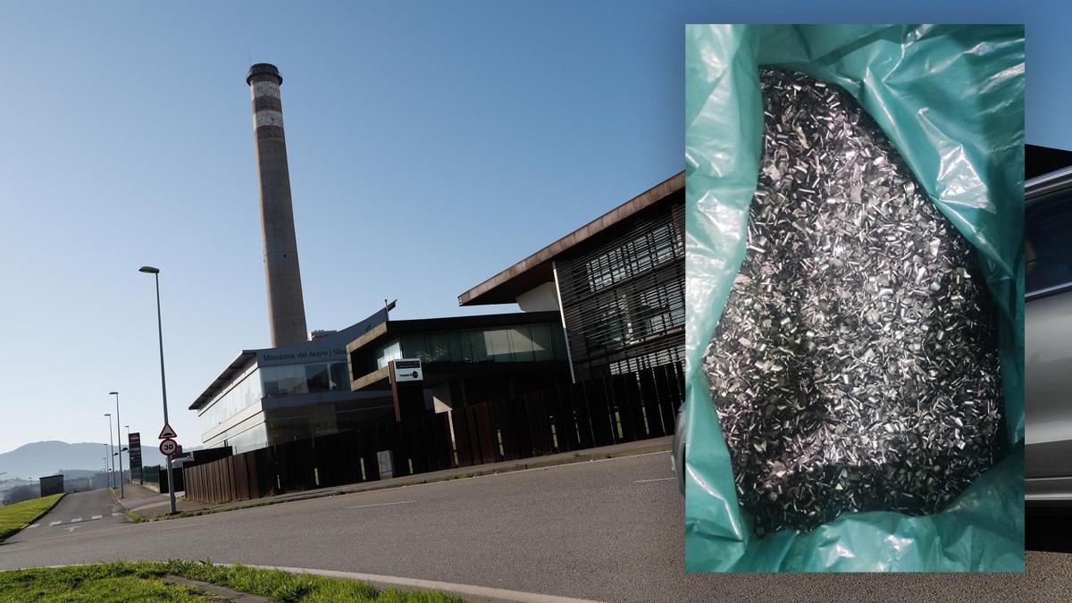 Idonial Centro Tecnológico y la Manzana del Acero, en el Parque Científico Tecnológico Isla de la Innovación. En el recuadro, detalle de virutas de titanio