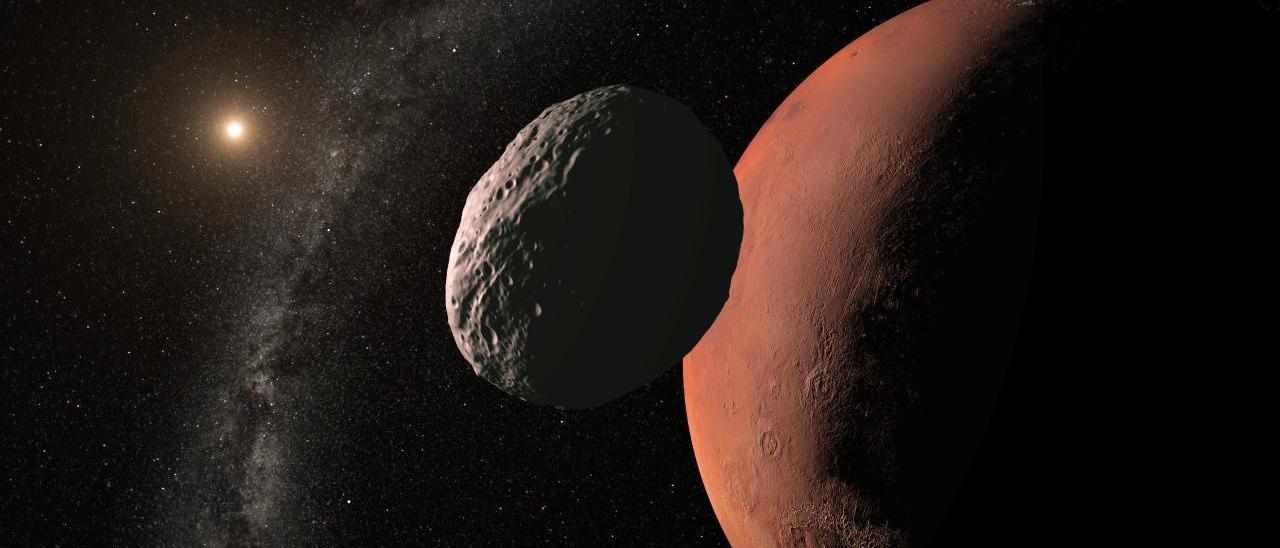 Representación artística de un asteroide próximo a Marte