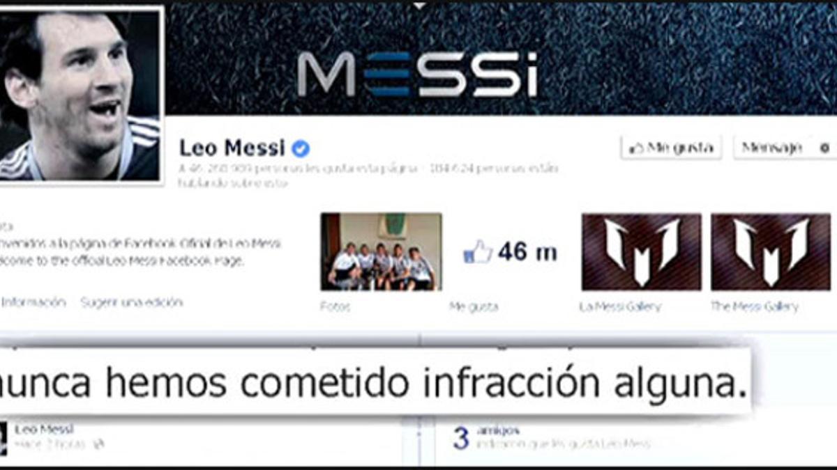 Detalle del comunicado que Messi ha colgado en su cuenta de Facebook sobre la querella de la fiscalía