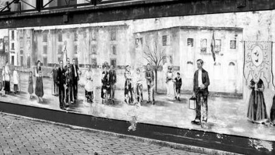 El mural deteriorado de Alfredo Menéndez, en la plaza de El Paseín. / g. bengoa