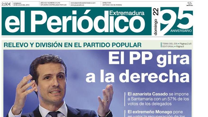 Esta es la portada de EL PERIÓDICO EXTREMADURA correspondiente al día 22 de julio del 2018