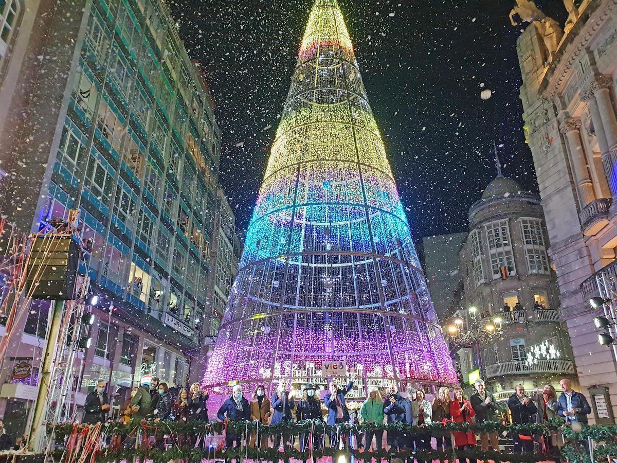 Foto de archivo del encendido de las luces de Vigo en 2021.