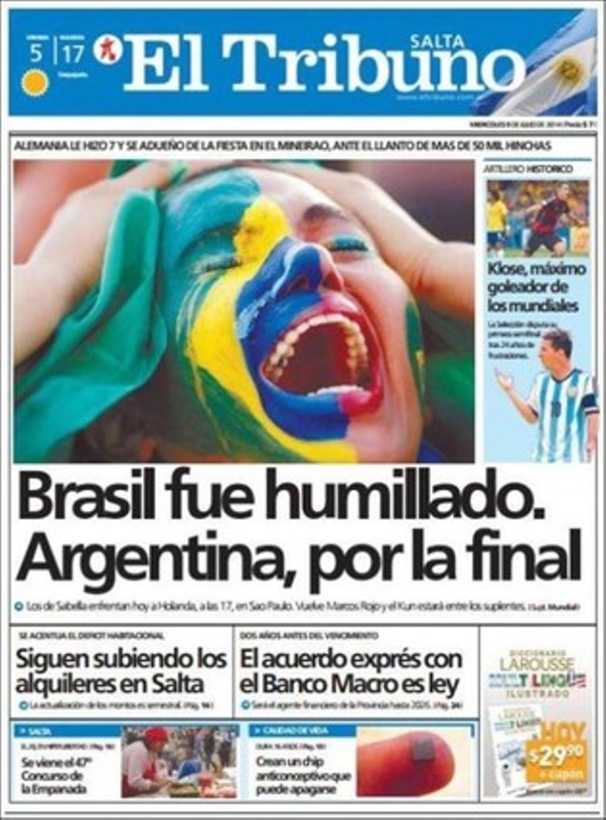 La humiliació del Brasil i l’esperança de l’Argentina, a ’El Tribuno’.
