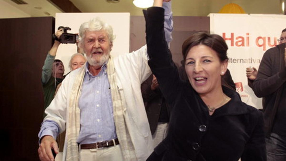 Xosé Manuel Beiras y Yolanda Díaz tras conocer los resultados electorales.