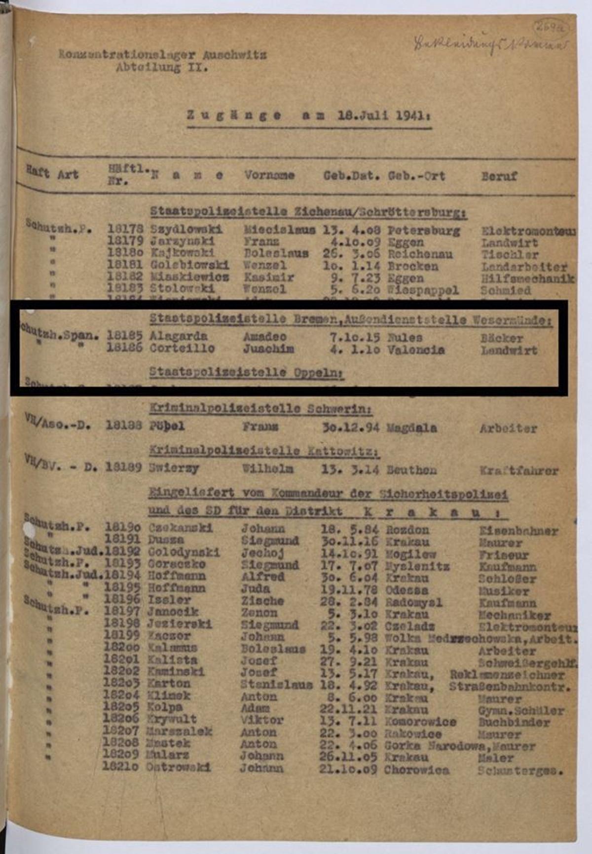 El Memorial de Auschwitz recuerda al agricultor valenciano Joaquín Corteillo