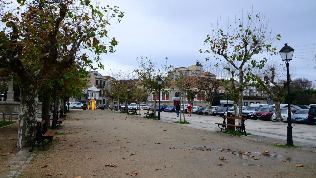 Unha vista dos Xardíns de José Félix  Soage e a praza de abastos, un edificio  que se construíu grazas a súa doazón.
