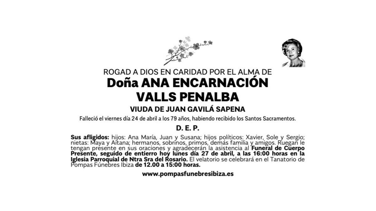 Esquela Ana Encarnación Valls Penalba