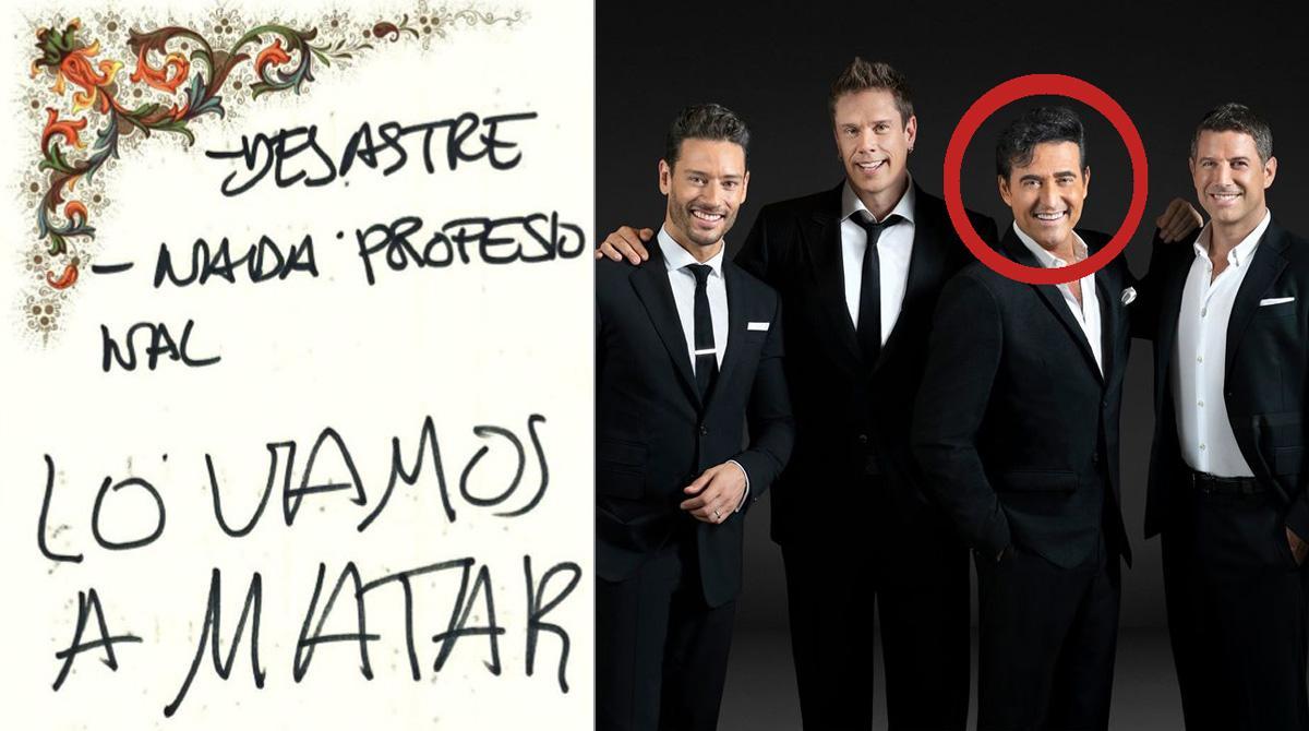 A la izquierda, una de las amenazas a Carlos Marín, cantante de Il Divo