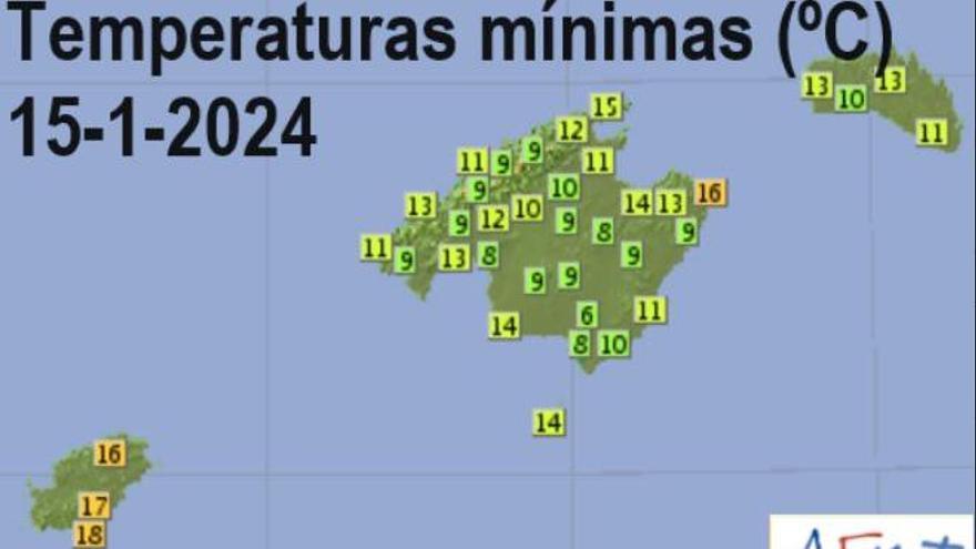 Mapa de temperaturas mínimas.