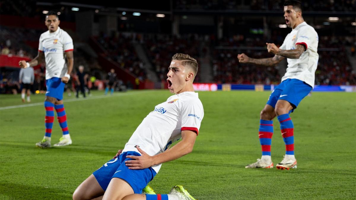 Fermín celebra el gol del empate en Mallorca