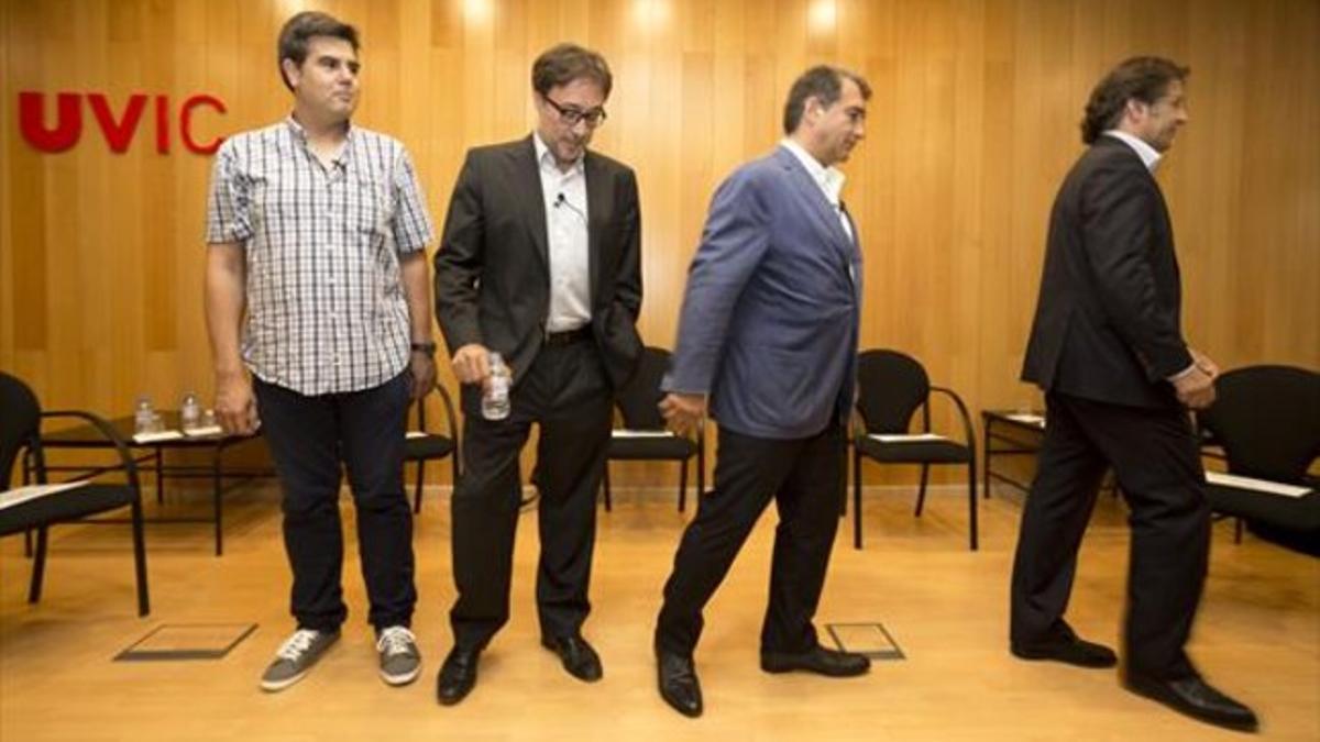 Cornet (Seguiment FCB), Benedito, Laporta y Freixa, ayer en Vic.