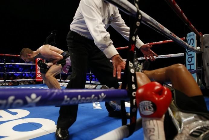 Sam Eggington celebrates after knocking out ...