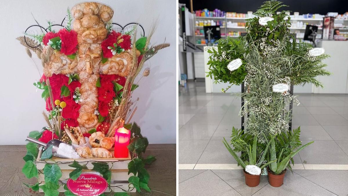Dos de las cruces de mayo de comercios de Nueva Málaga.