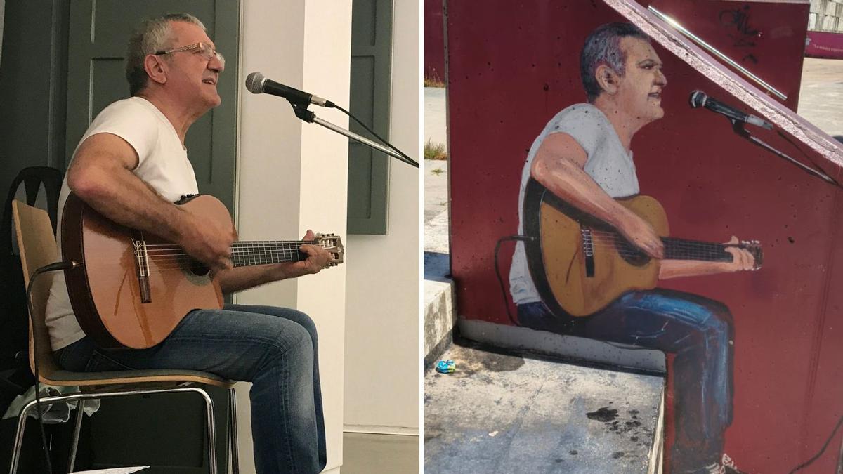 El músico ya fallecido Arturo Álvarez Ruade es que su retrató en un pasamanos de Navia la que fue su pareja, la artista Iria Blanco.