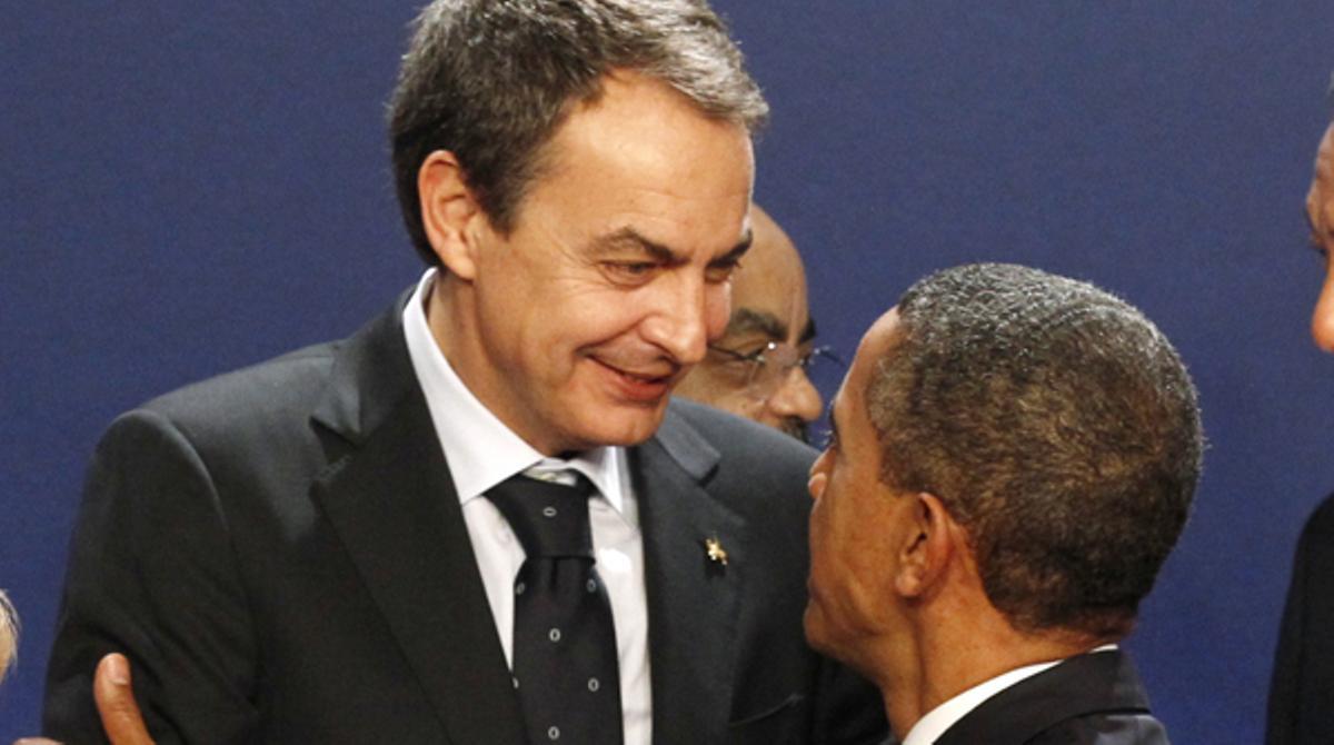 Barack Obama s’ha acostat avui a José Luis Rodríguez Zapatero per saludar-lo durant la cimera del G-20.