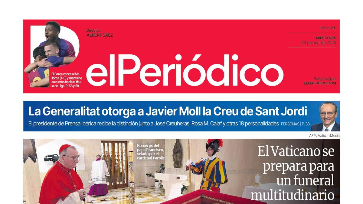 La portada de EL PERIÓDICO del 23 de abril de 2025