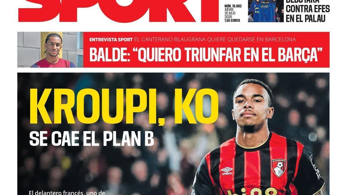 La portada de SPORT de hoy jueves, 30 de julio de 2026
