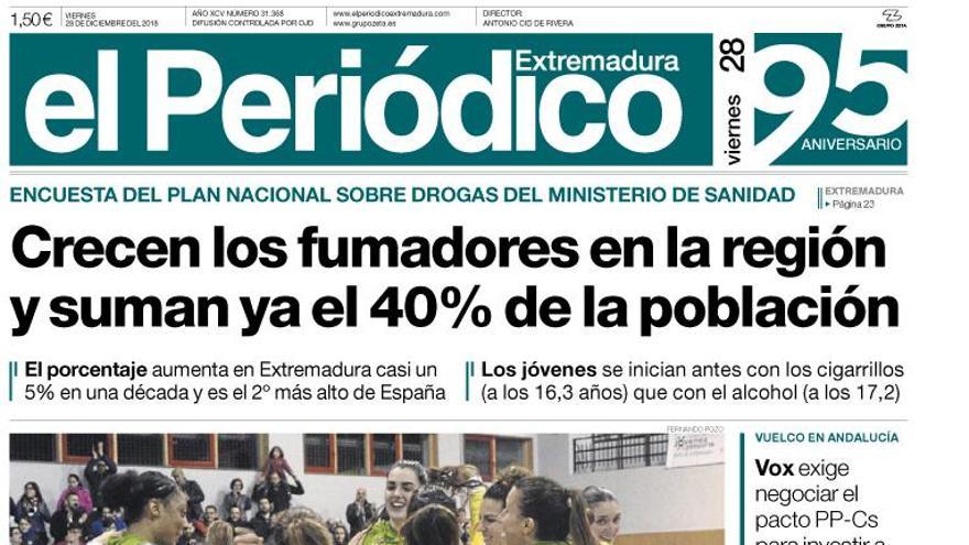 Esta es la portada de EL PERIÓDICO EXTREMADURA correspondiente al día 28 de diciembre del 2018