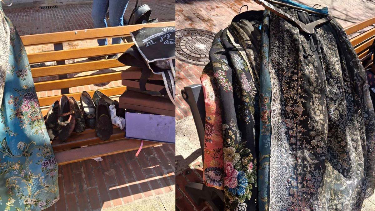 Trajes y zapatos quemados tras el incendio.