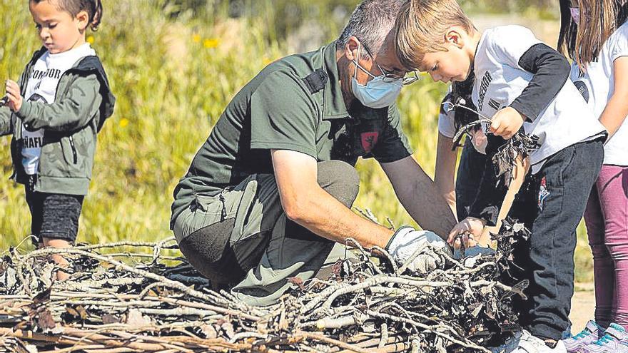 La unidad de Medio Ambiente prepara los nidos con los escolares.